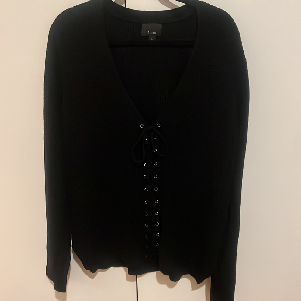 Black lace-up sweater